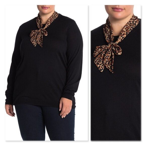 14th & Union Contrast Tie Neck Sweater sz 1X - Picture 1 of 11